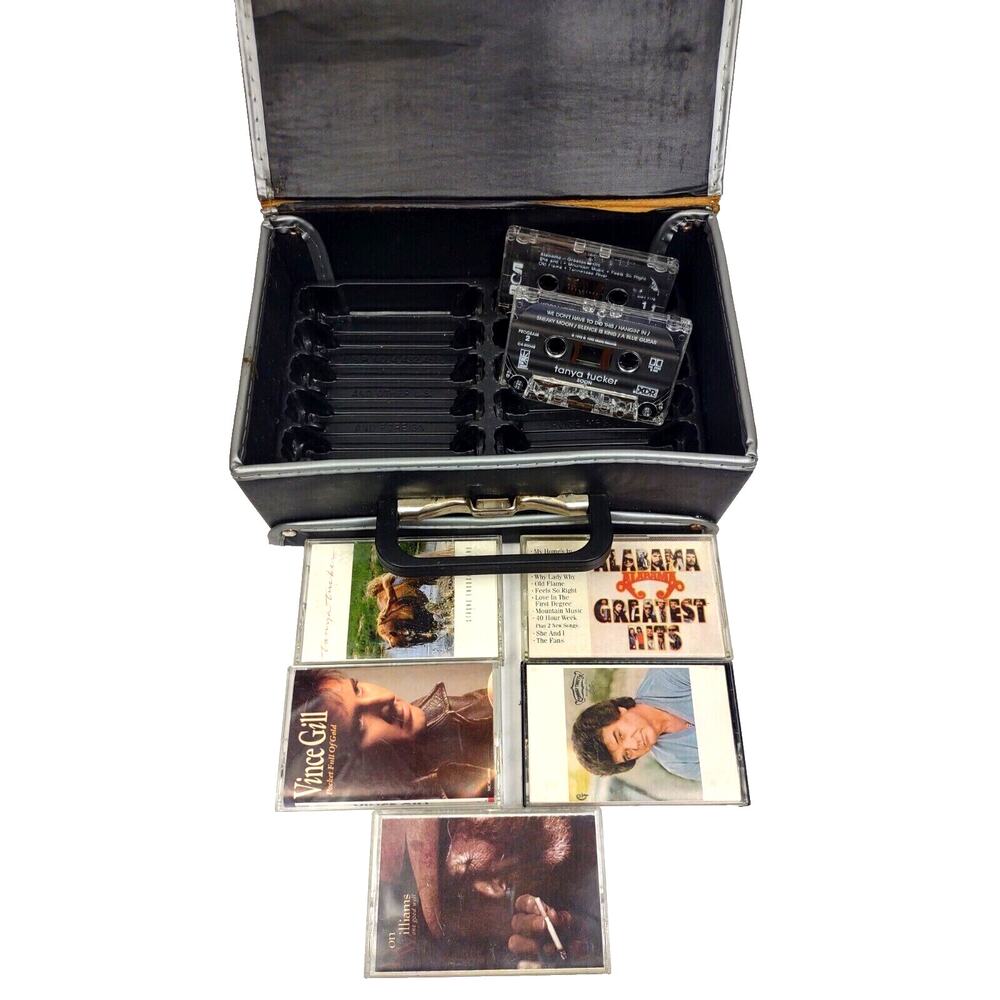 Vintage Cassette Tape Carrying Case Storage Lot Full of Tapes Holds 12 Cassettes